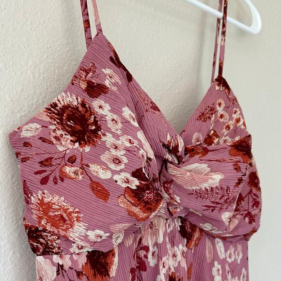 New Eye Shadow floral asymmetric hem twist babydoll empire waist sundress pink M - Picture 6 of 14
